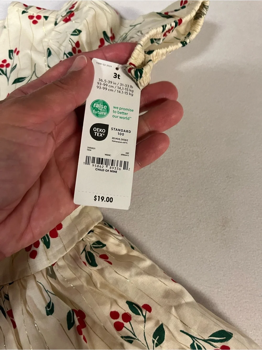 Carter’s Child of Mine Girls 3T Cherry Print Tiered Dress Cream Red Green NWT